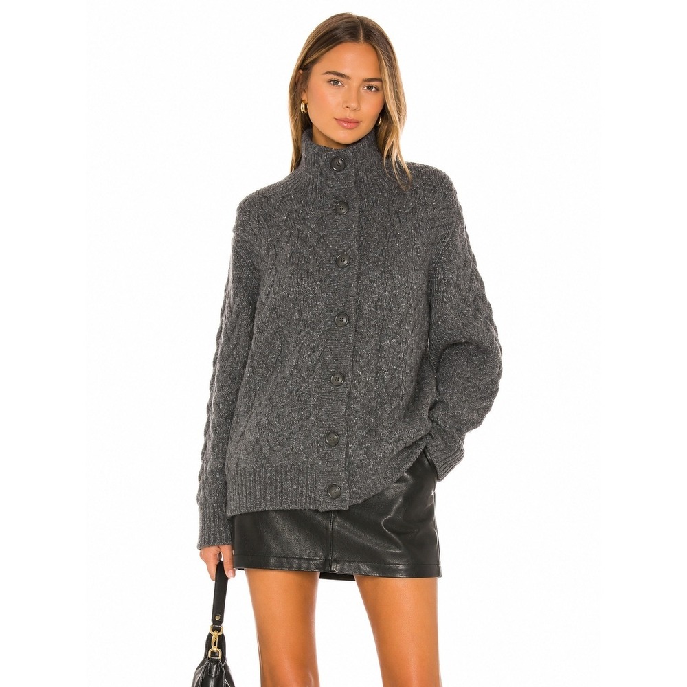 Banana Republic Cardigan Womens XL Grey Wool Cable Knit Funnel Neck Fisherman